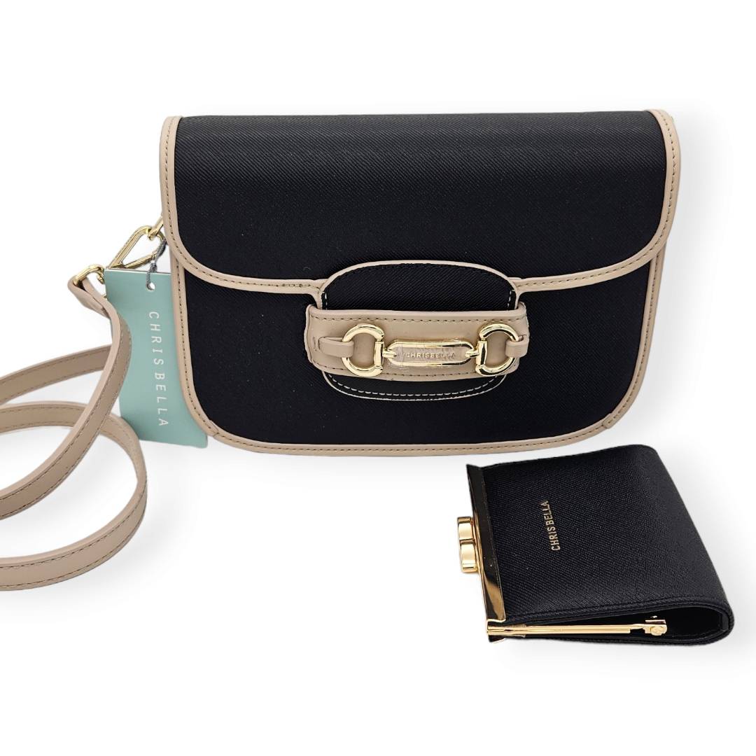 Chrisbella CB2404-1 fekete oldaltáska pénztárcával