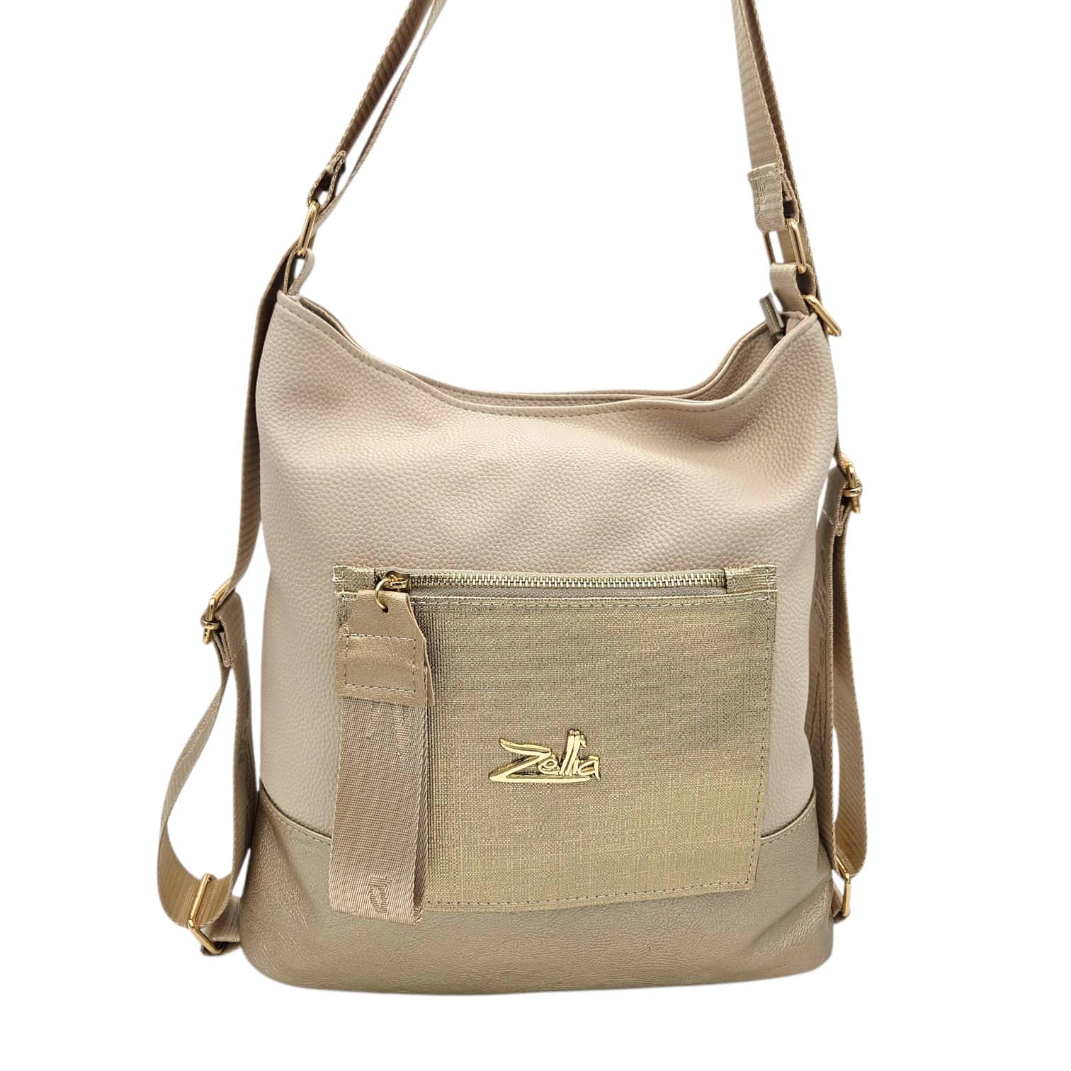 Zellia 19010 beige-arany-brw-ch 2in1 váll&hátitáska