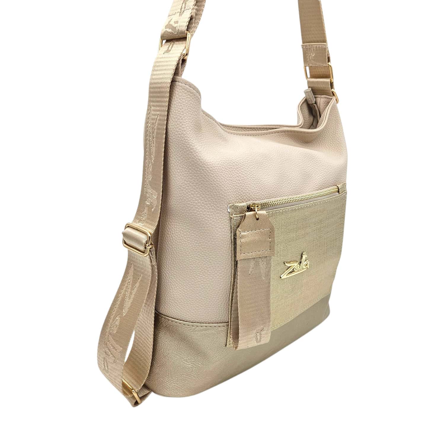 Zellia 19010 beige-arany-brw-ch 2in1 váll&hátitáska - Image 3